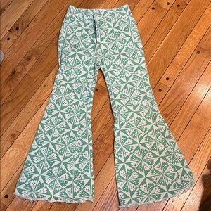 We The Free Geometric Green Flare Pants